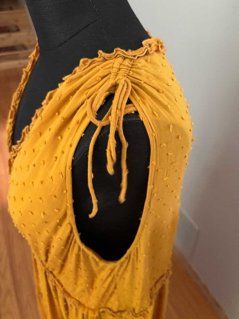 Auguste Swiss Dot Tiered Midi Dress Yellow Boho Cottagecore Babydoll Size US 6 - Picture 4 of 11